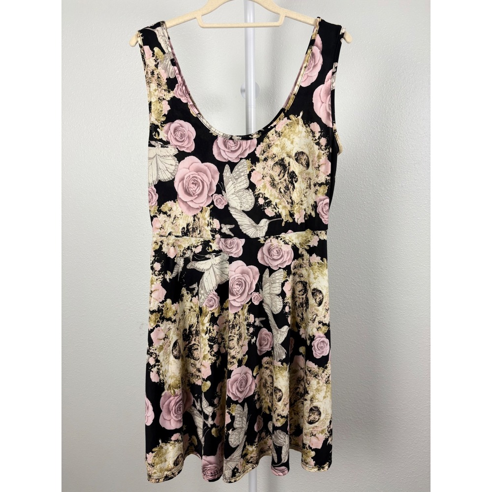 Pastel Goth Skull Rose Skater Dress Alternative Witchy Women's Medium